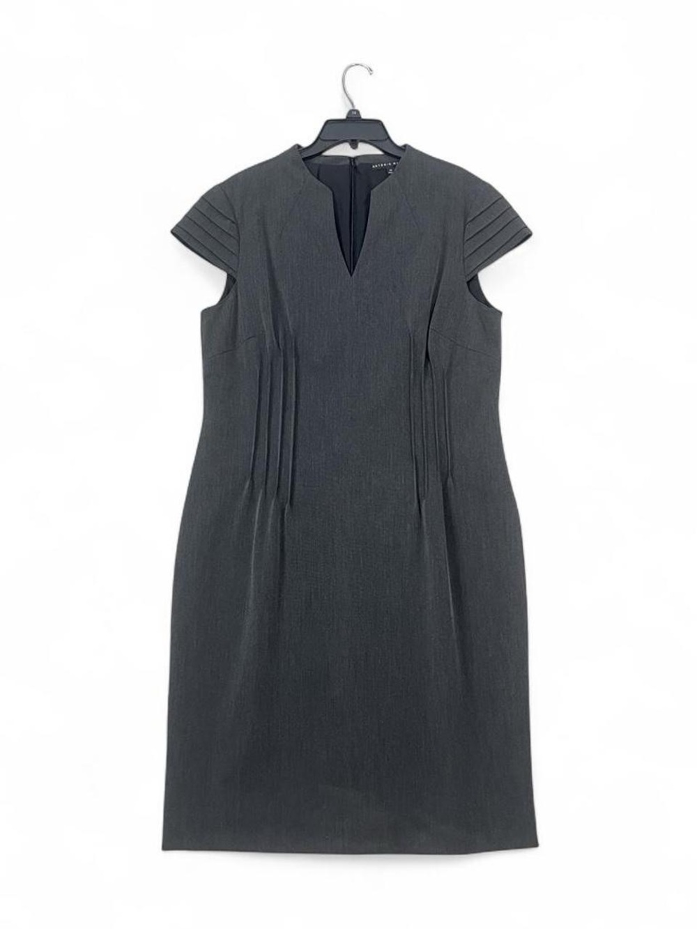 ANTONIO MELANI Grey Midi Sheath Dress with Notch Detail